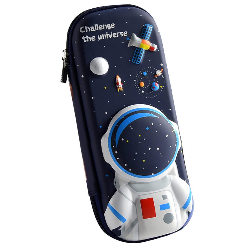 FEWOFJ 3D Astronaut Pencil Case for Kids Boys, Waterproof Pencil Box with Compartments Pen Pouch (Dark Blue) - Image 1